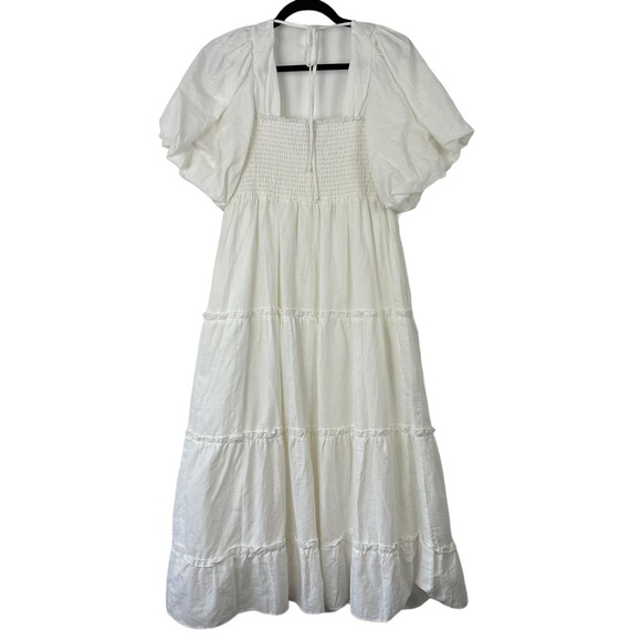 Show Me Your Mumu Sz L Women's White Poof Sleeve Smocked Odette Midi Dress NWT - Picture 11 of 16